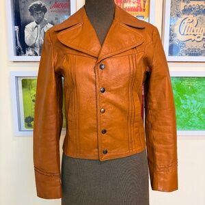 🤎 Retro Vintage 70s Cognac Leather Jacket 🤎